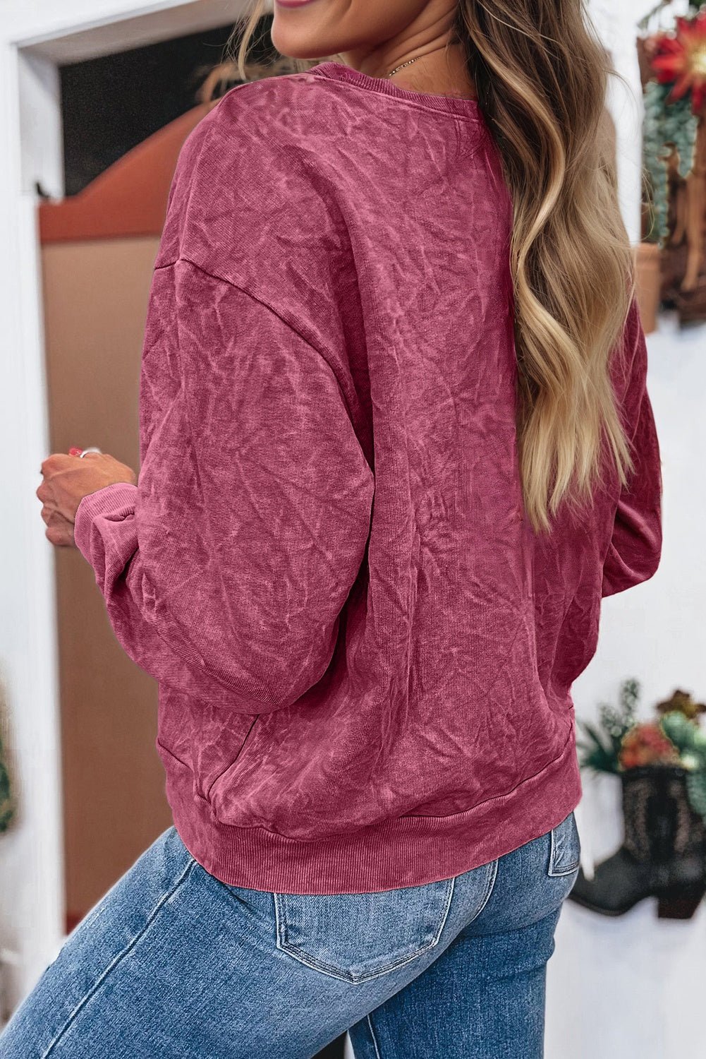 Mineral Red saved by grace Letter Embroidery Mineral Wash Loose Sweatshirt - MAD RUFFI