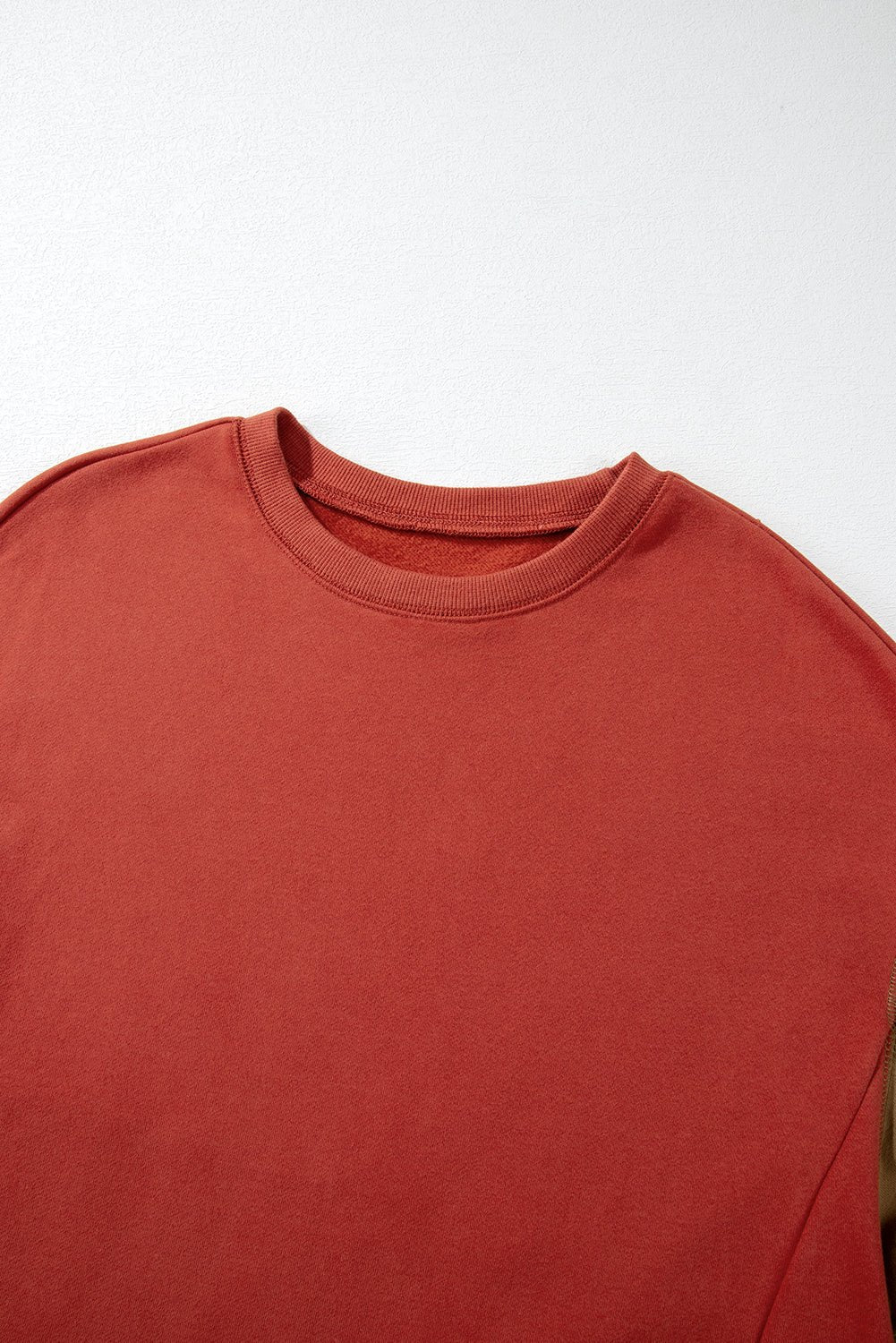 Mineral Red Two Tone Patchwork Drop Shoulder Pullover Sweatshirt - MAD RUFFI