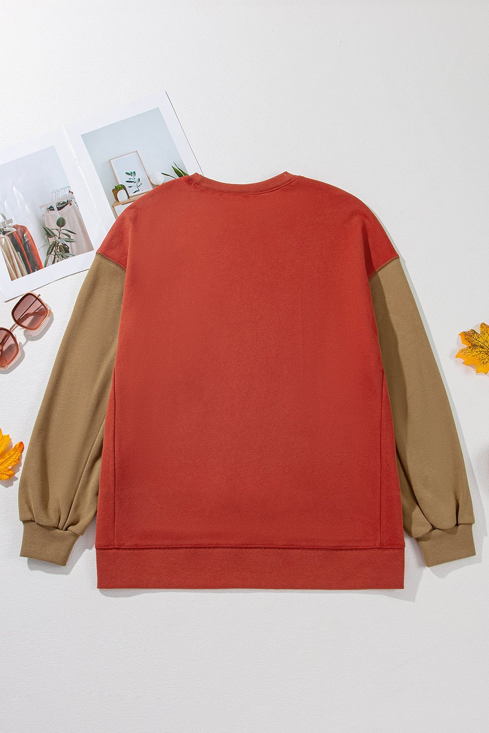 Mineral Red Two Tone Patchwork Drop Shoulder Pullover Sweatshirt - MAD RUFFI