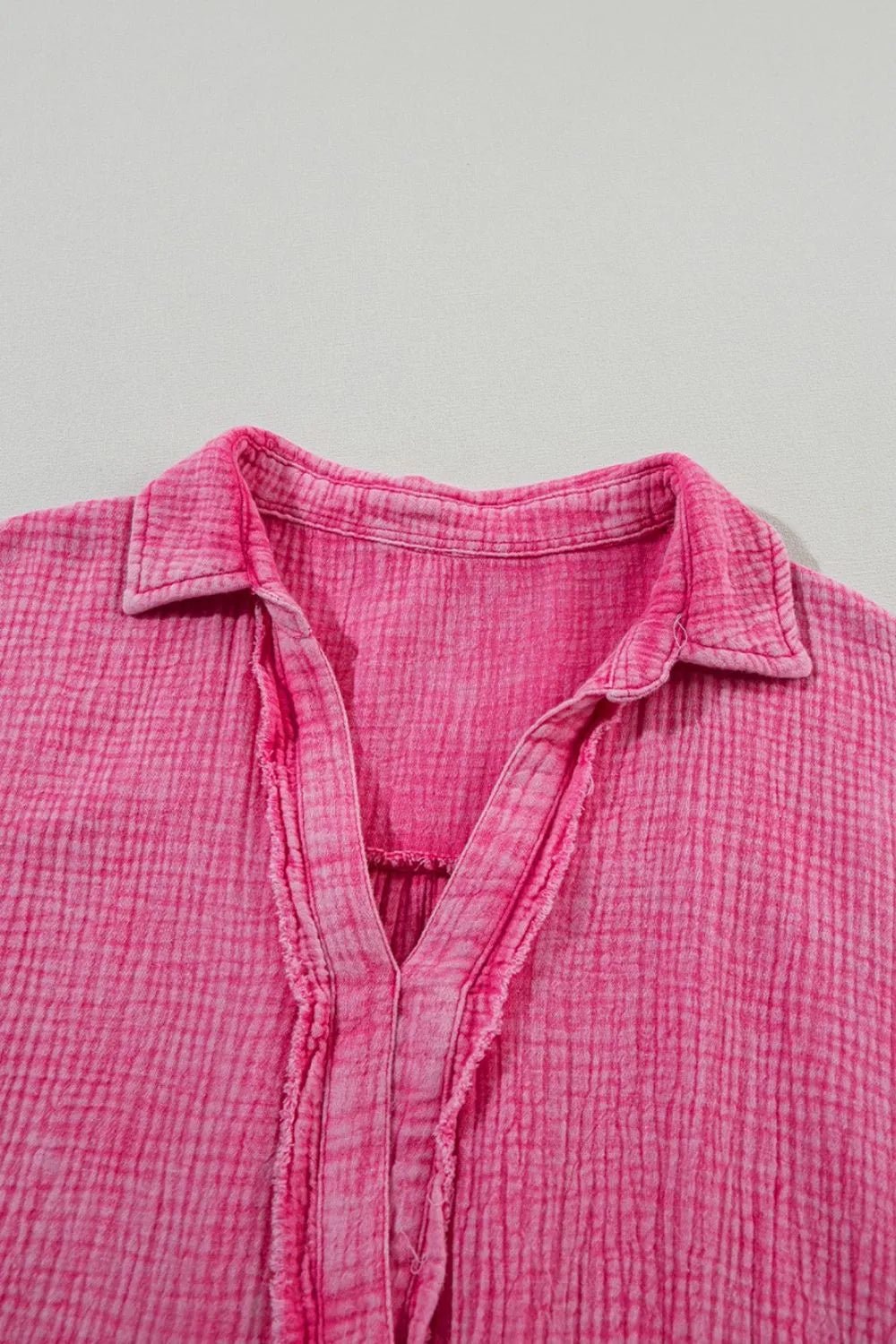 Mineral Wash Crinkle Split Neck Raw Hem Tiered Dress - MAD RUFFI