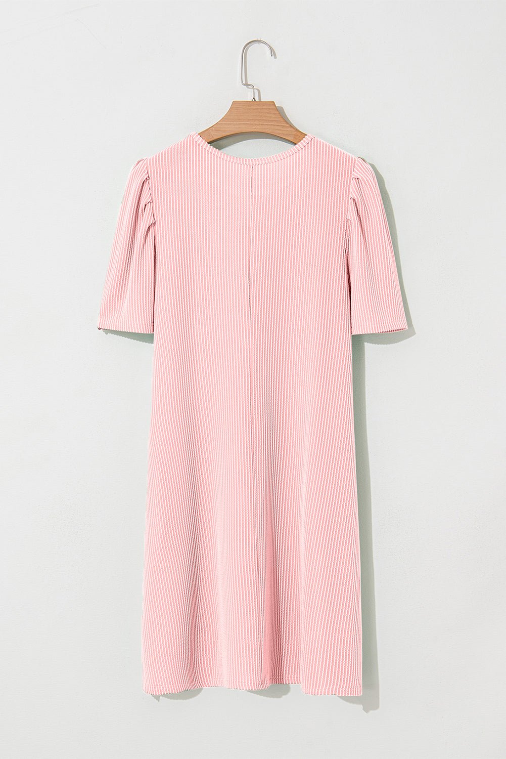 Mint Green Corded Crew Neck Puff Sleeve Mini Dress - MAD RUFFI