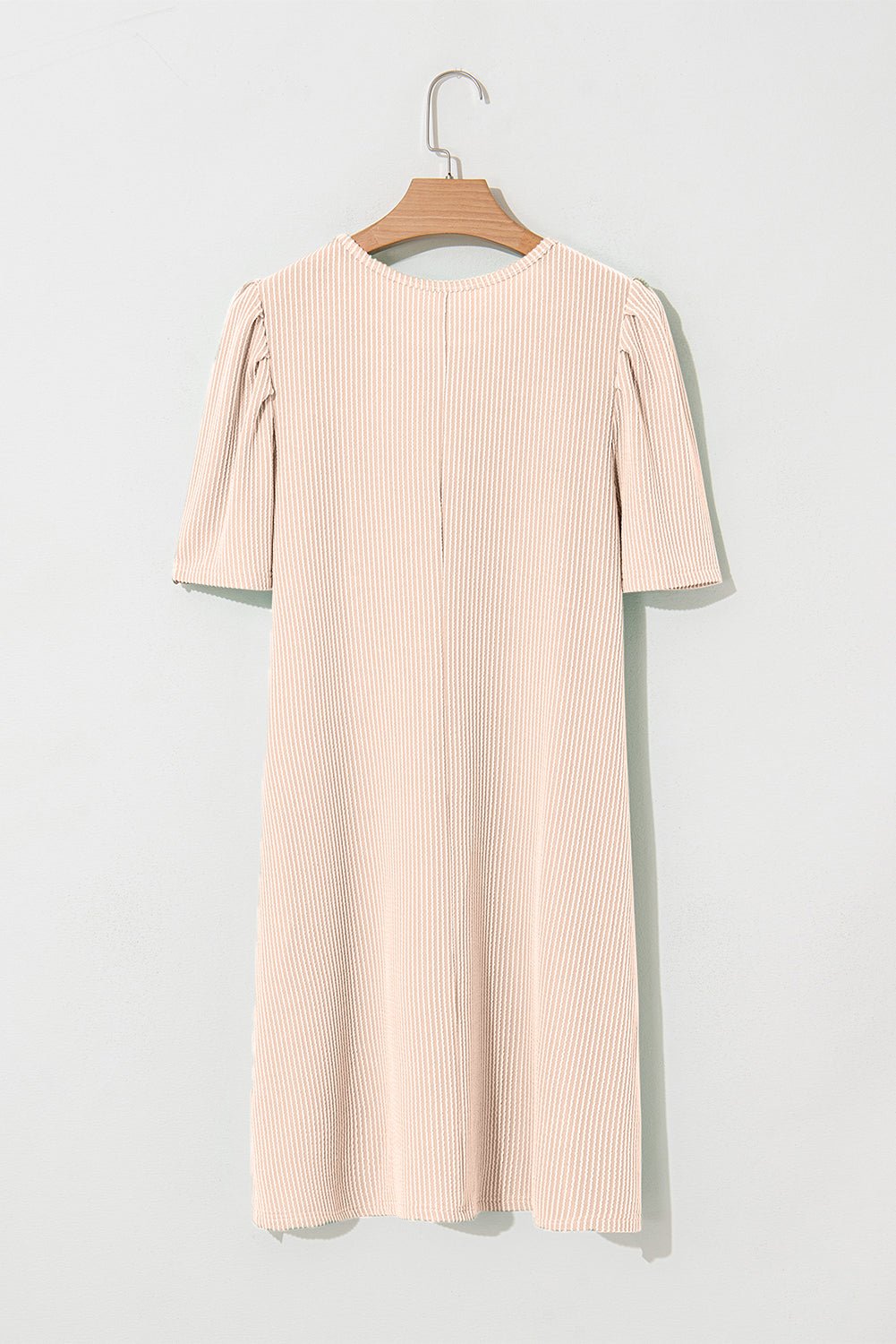 Mint Green Corded Crew Neck Puff Sleeve Mini Dress - MAD RUFFI