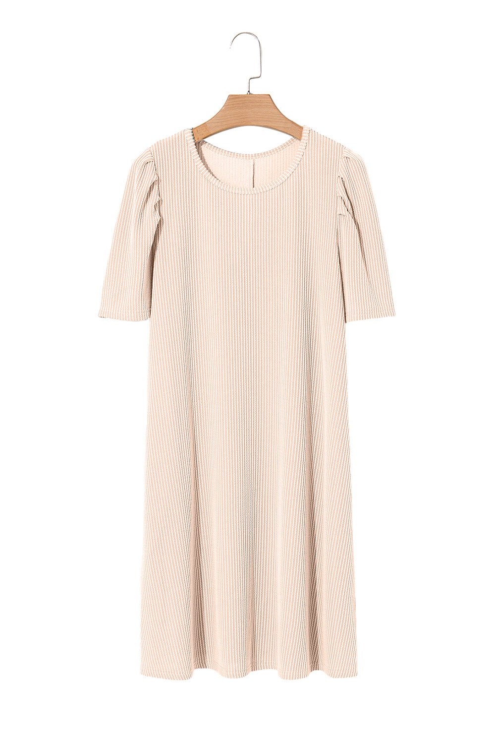 Mint Green Corded Crew Neck Puff Sleeve Mini Dress - MAD RUFFI