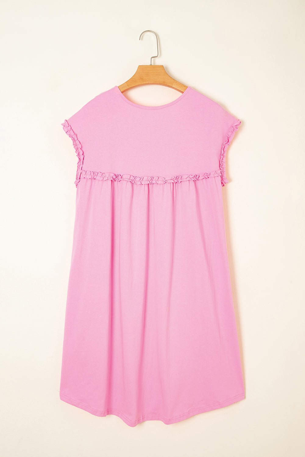 Mint Green Frilled Trim Crewneck Loose Fit Mini Dress - MAD RUFFI