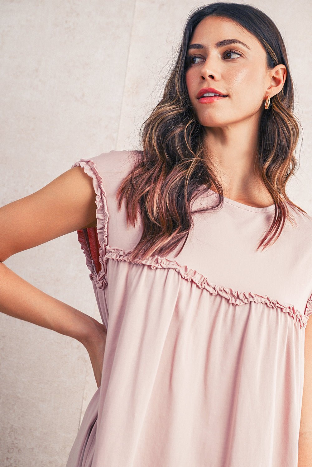 Mint Green Frilled Trim Crewneck Loose Fit Mini Dress - MAD RUFFI