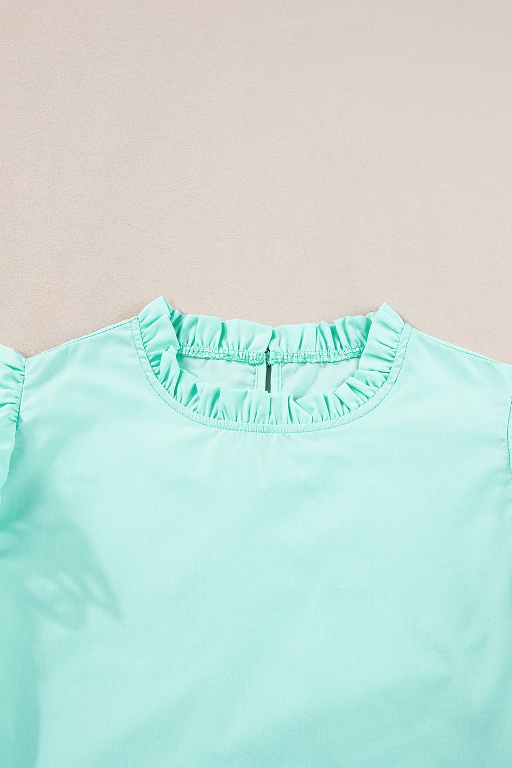 Mint Green Layered Ric Rac Cap Sleeve Filled Neck Blouse - MAD RUFFI