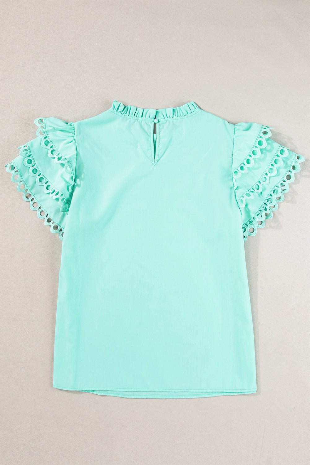 Mint Green Layered Ric Rac Cap Sleeve Filled Neck Blouse - MAD RUFFI