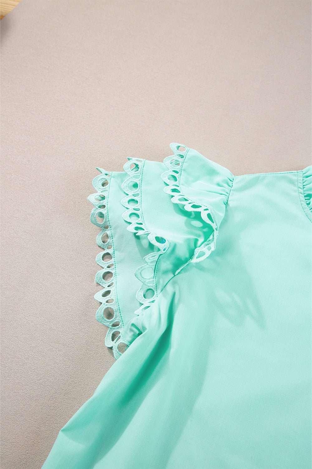 Mint Green Layered Ric Rac Cap Sleeve Filled Neck Blouse - MAD RUFFI