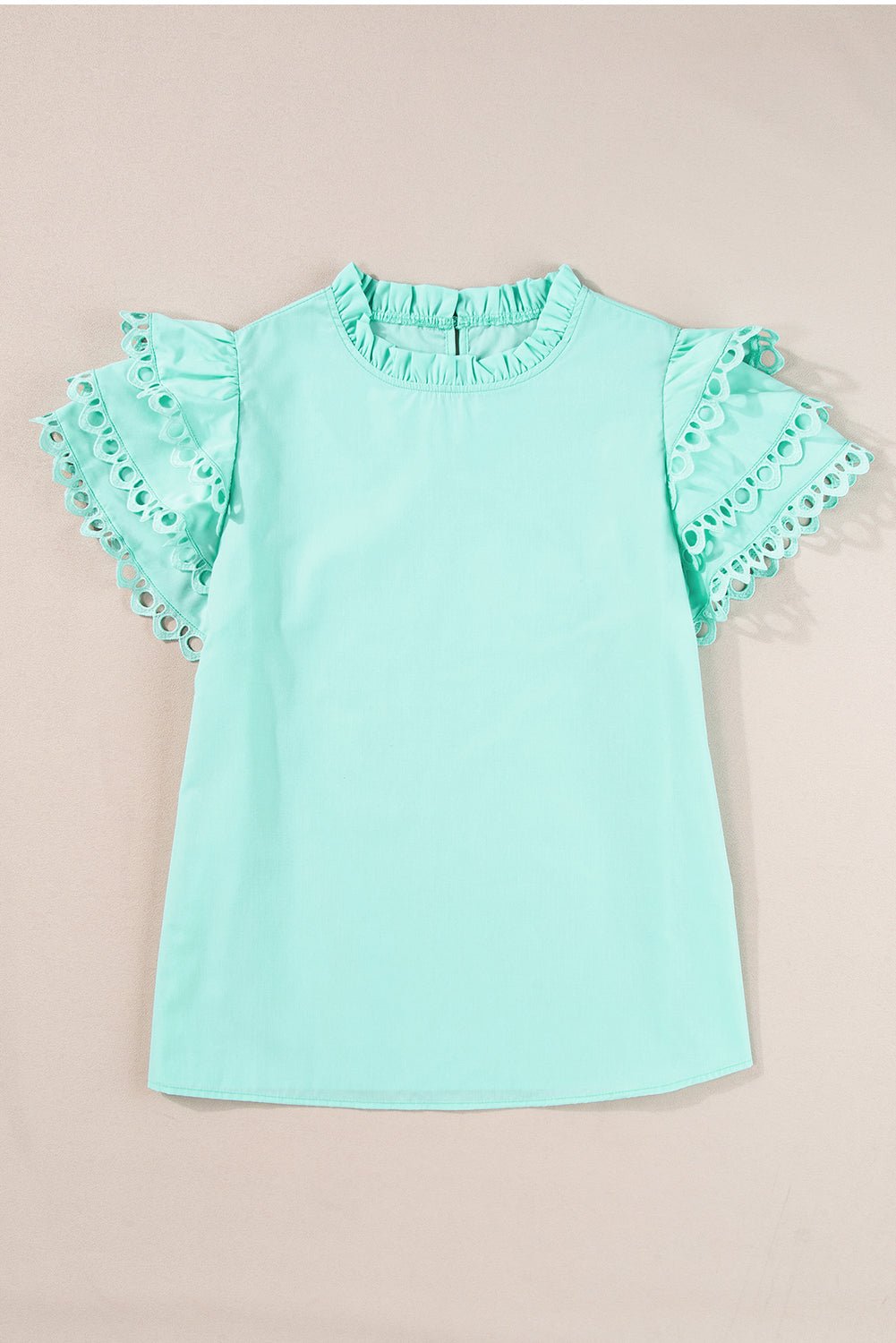 Mint Green Layered Ric Rac Cap Sleeve Filled Neck Blouse - MAD RUFFI