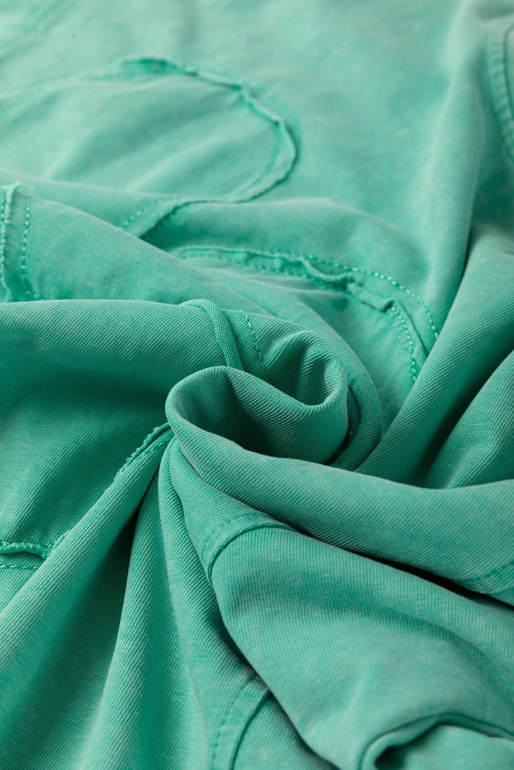 Mint Green Mineral Wash Flower Patchwork Mini T Shirt Dress - MAD RUFFI