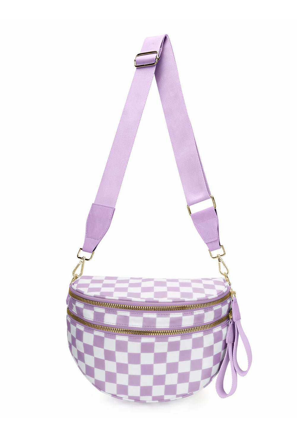 Mist Blue Checkered Print Wide Strap Large Crossbody Bag - MAD RUFFI