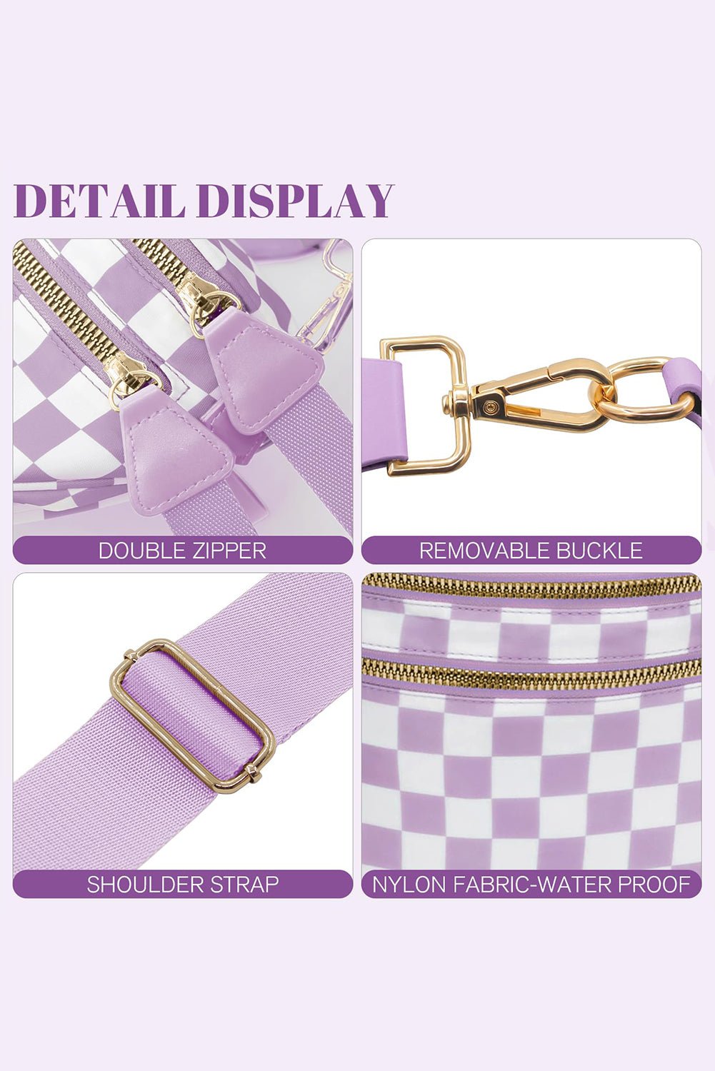 Mist Blue Checkered Print Wide Strap Large Crossbody Bag - MAD RUFFI