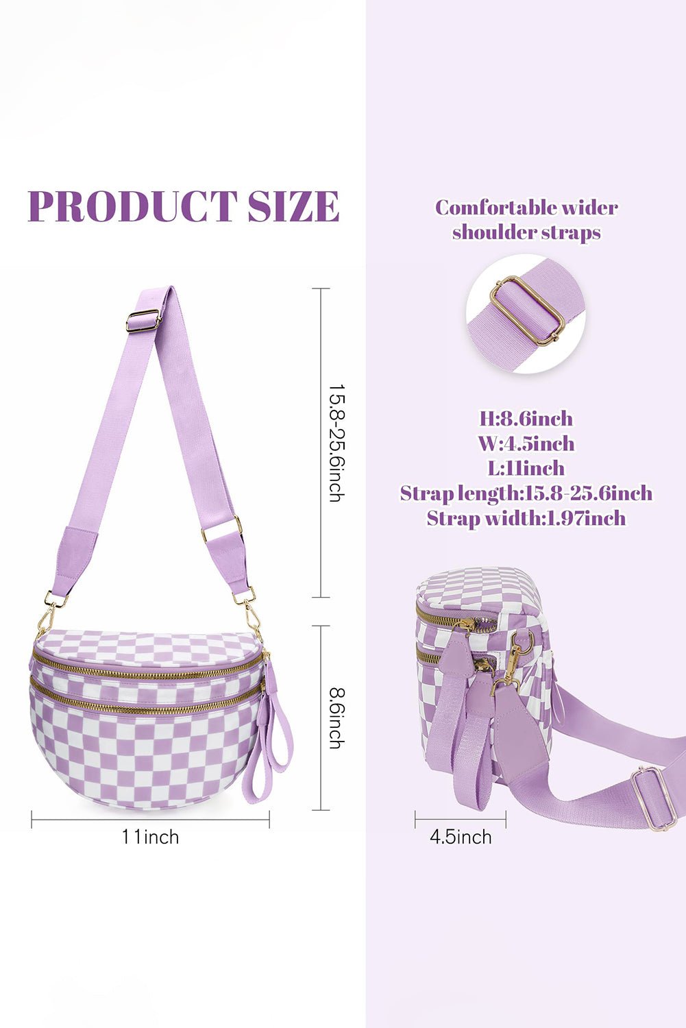 Mist Blue Checkered Print Wide Strap Large Crossbody Bag - MAD RUFFI