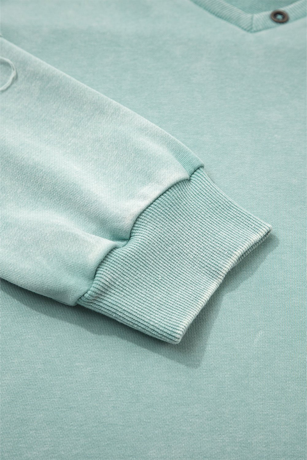 Mist Blue Mineral Wash Exposed Seam Buttoned V Neck Pullover Top - MAD RUFFI