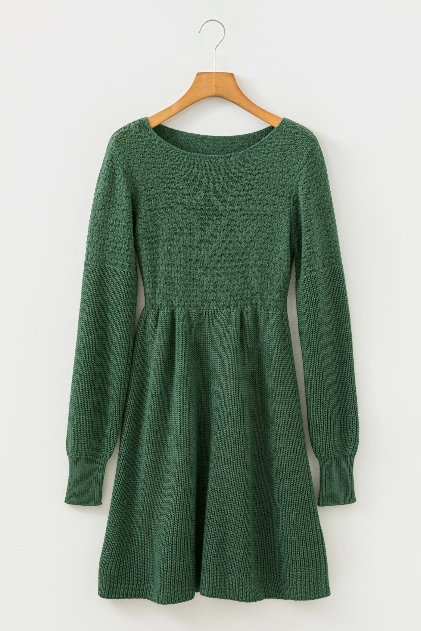 Mist Green Solid Lantern Sleeve Empire Waist Short Sweater Dress - MAD RUFFI Mist Green Solid Lantern Sleeve Empire Waist Short Sweater Dress - MAD RUFFI