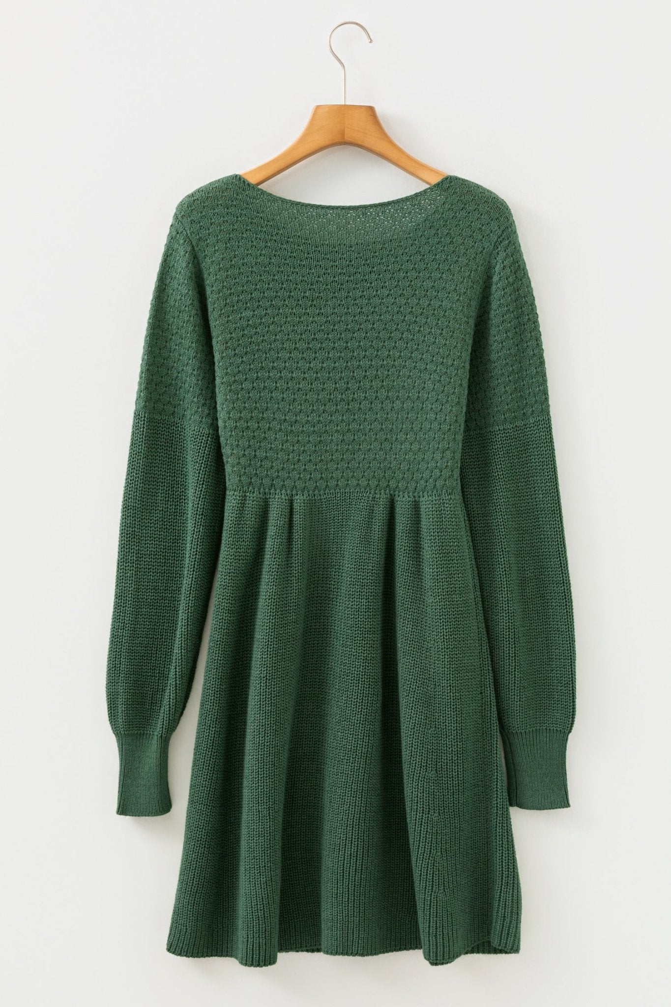empire waist sweater dress Mist Green Solid Lantern Sleeve Empire Waist Short Sweater Dress