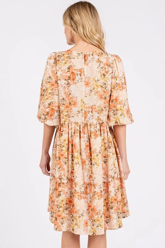 Mittoshop Flower Print Linen Blend Babydoll Mini Dress - MAD RUFFI