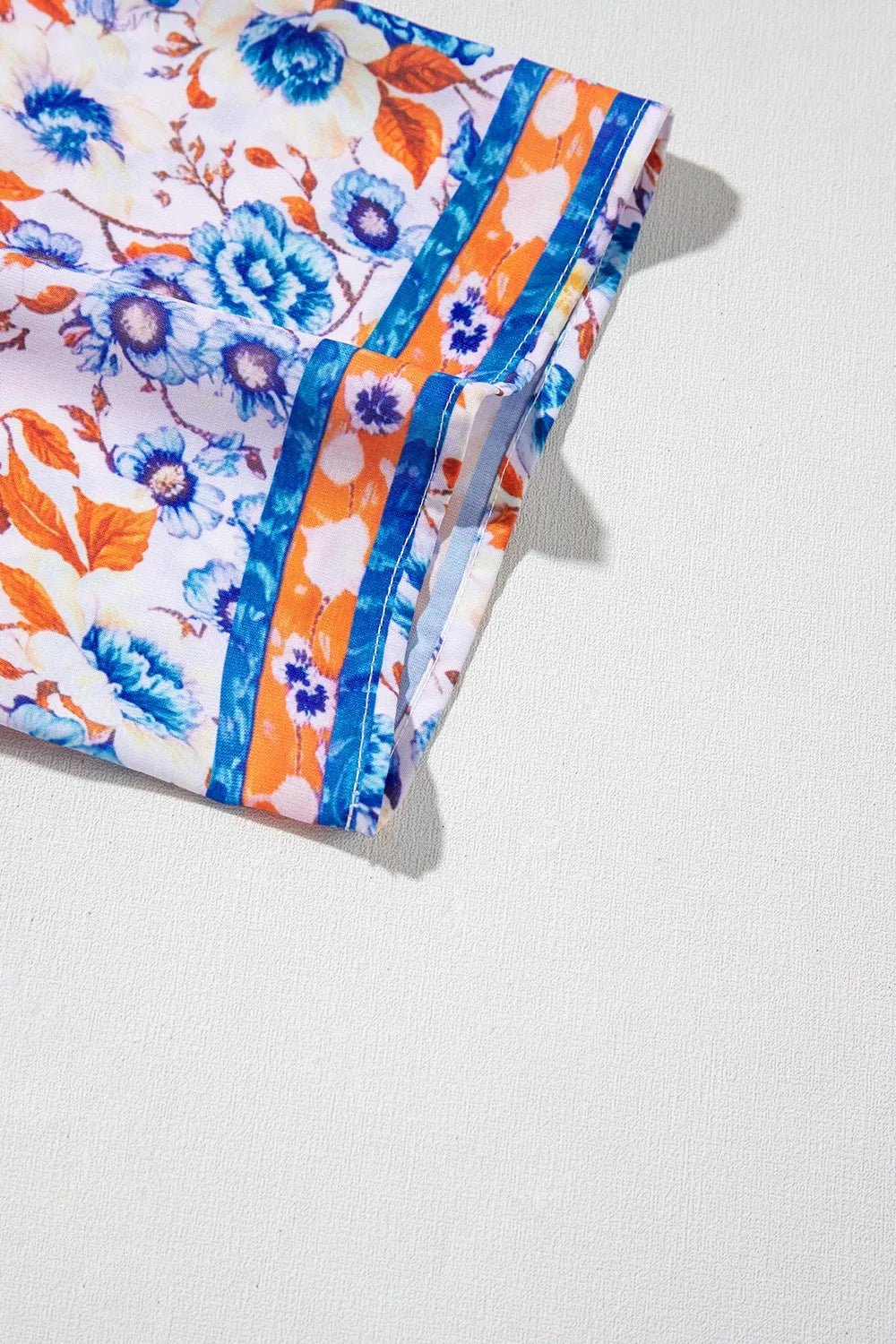 Mixed Floral Print Tie Neck Short Sleeve Dress - MAD RUFFI