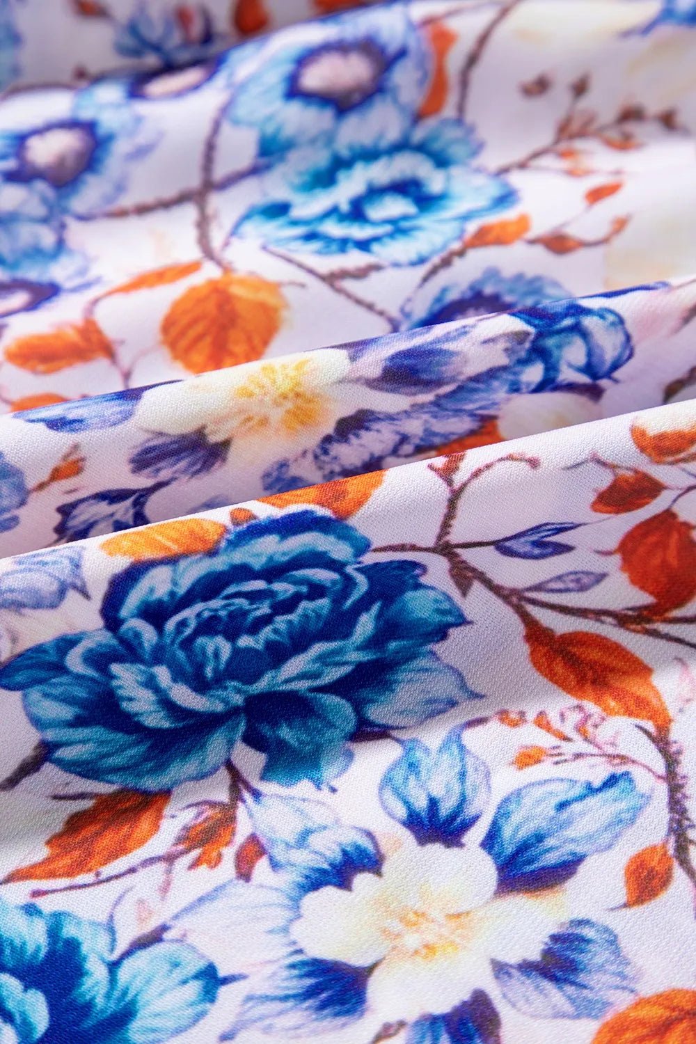 Mixed Floral Print Tie Neck Short Sleeve Dress - MAD RUFFI