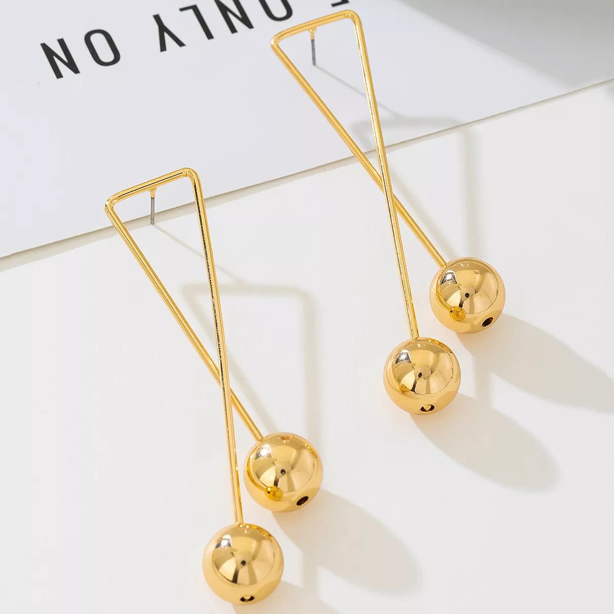 Modern Geometric Triangle Gold Ball Drop Earrings - MAD RUFFI