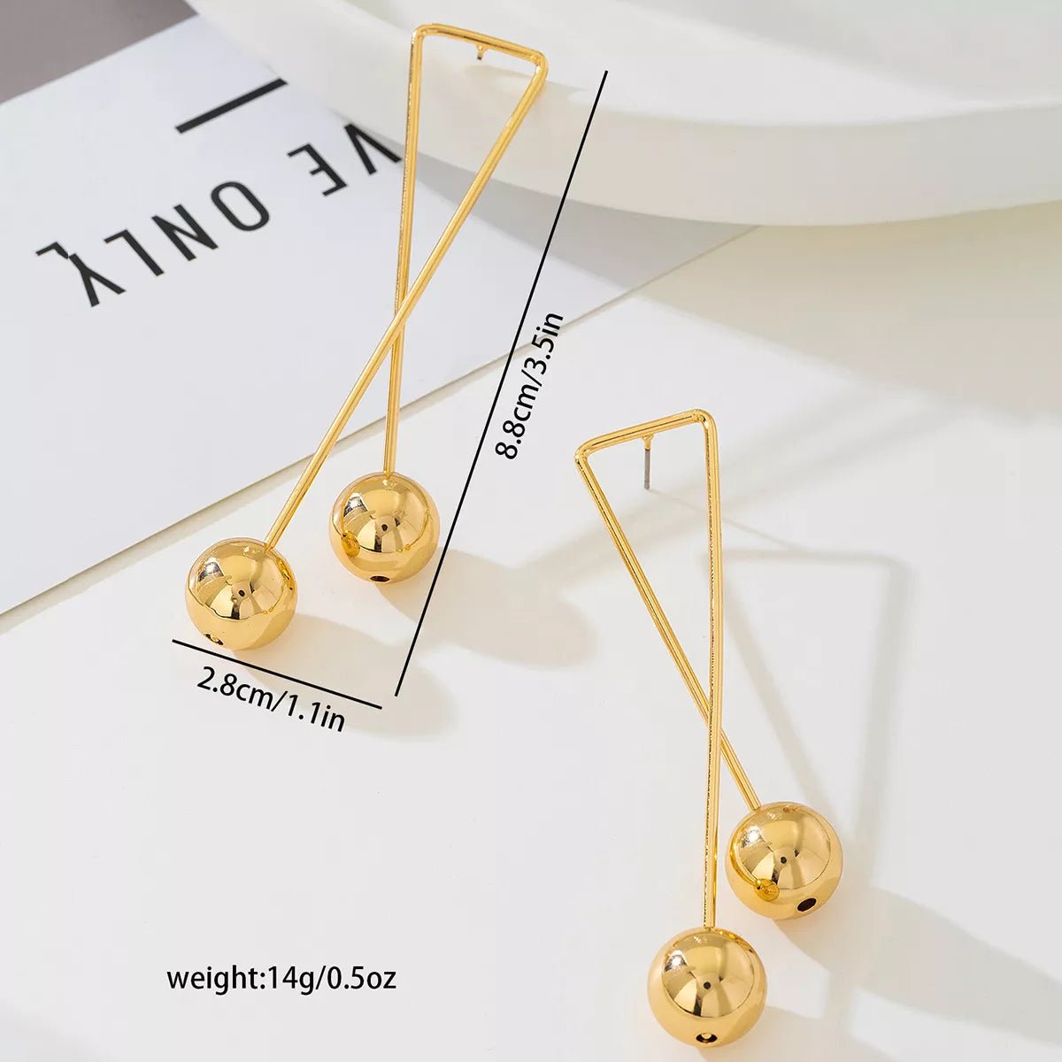 Modern Geometric Triangle Gold Ball Drop Earrings - MAD RUFFI