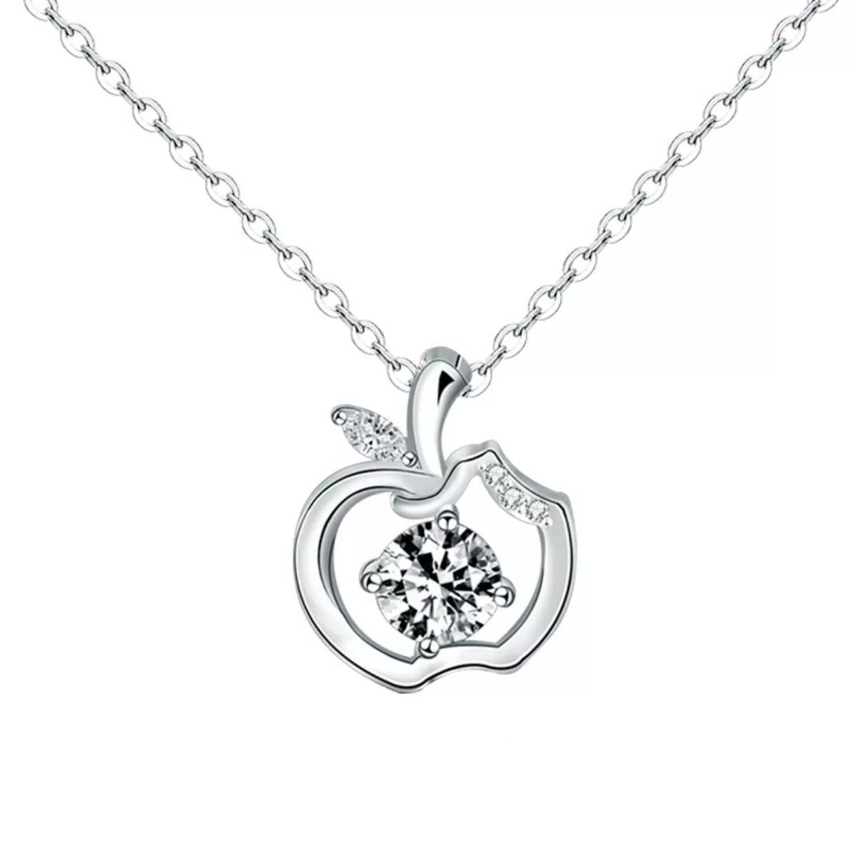 Moissanite 925 Sterling Silver Apple Pendant Necklace - MAD RUFFI