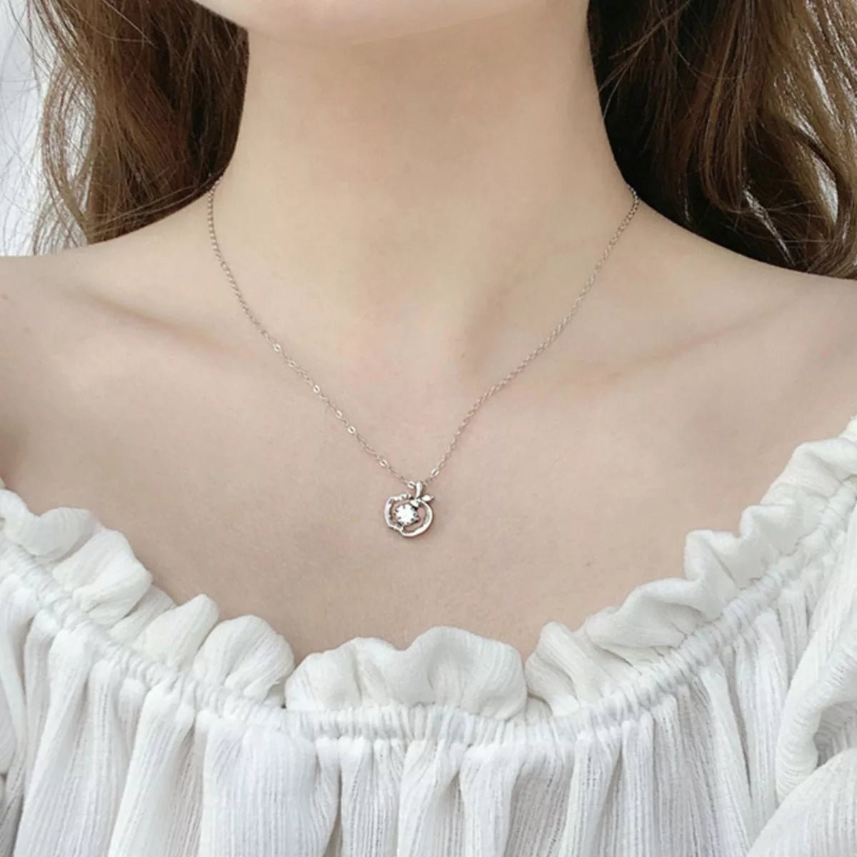 Moissanite 925 Sterling Silver Apple Pendant Necklace - MAD RUFFI