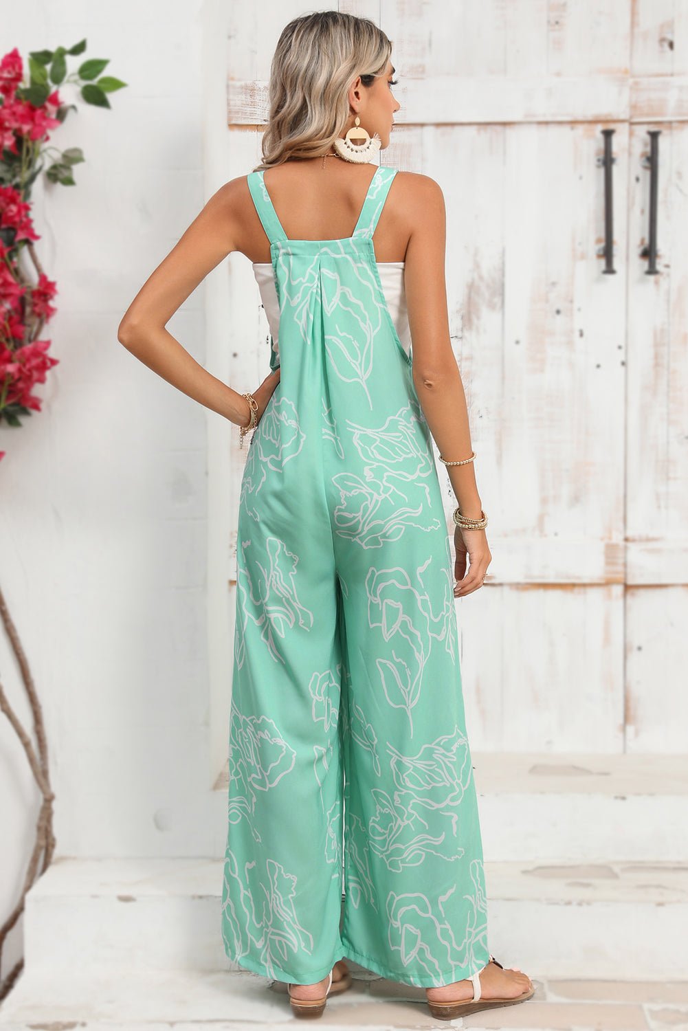 Moonlight Jade Abstract Print Wide Leg Bib Overall - MAD RUFFI
