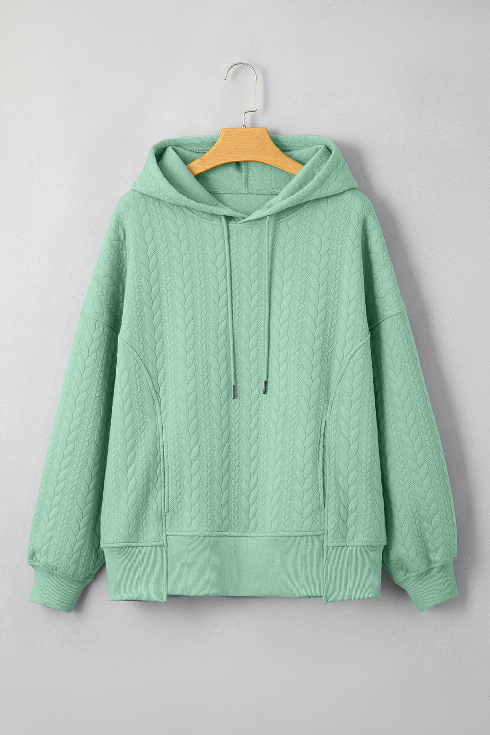 Moonlight Jade Cable Textured Baggy Solid Hoodie - MAD RUFFI