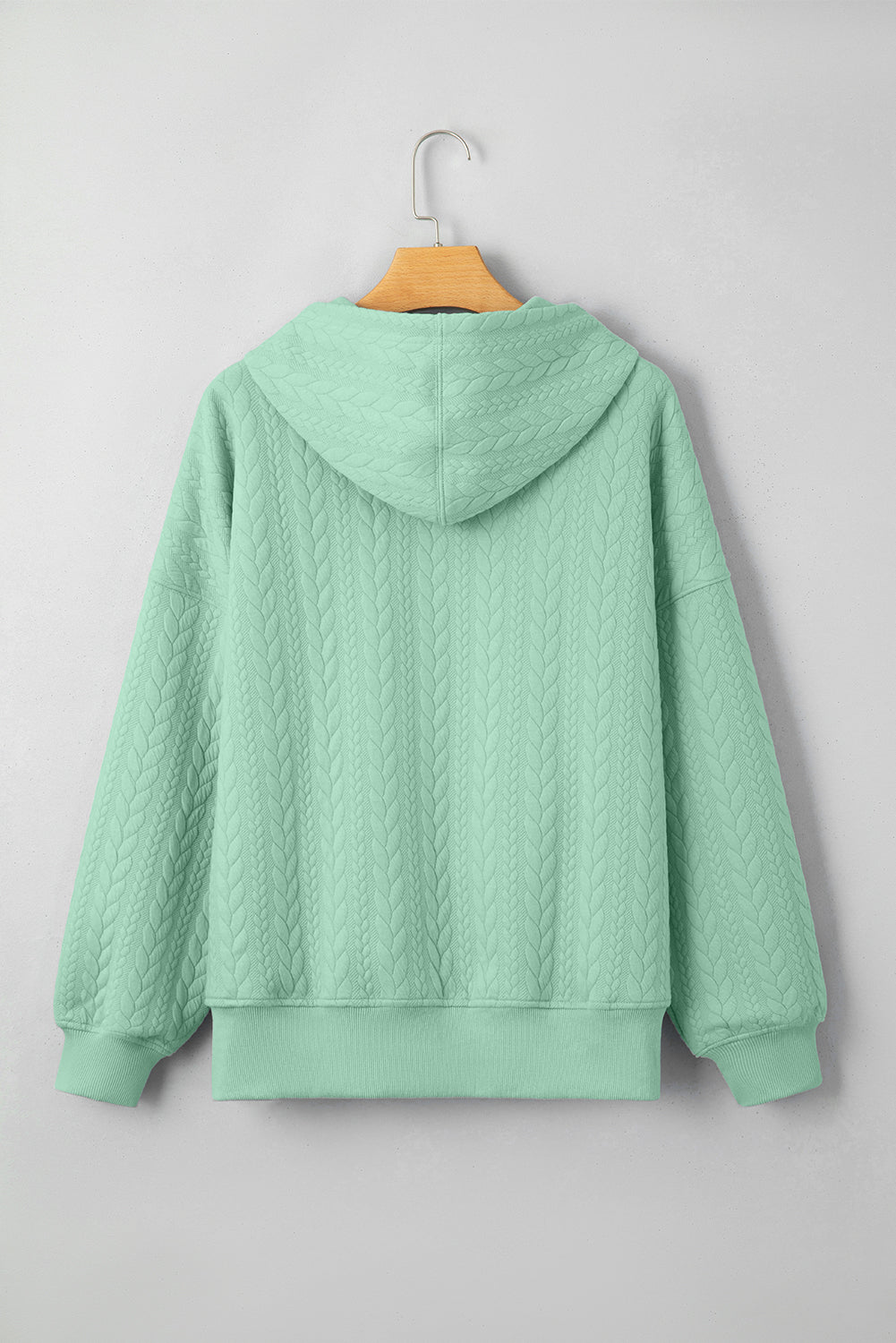 Moonlight Jade Cable Textured Baggy Solid Hoodie - MAD RUFFI