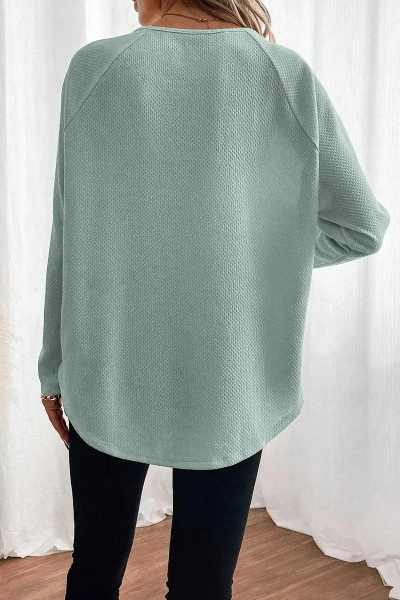 Moonlight Jade Textured Raglan Sleeve Knit Loose Top - MAD RUFFI