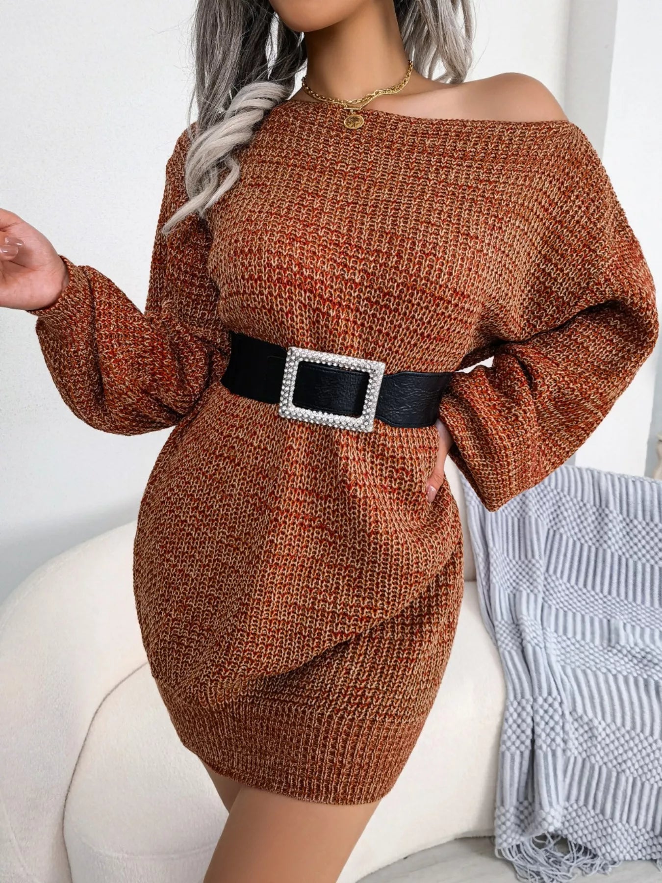 Multi - Color One - Shoulder Sweater Dress - MAD RUFFI