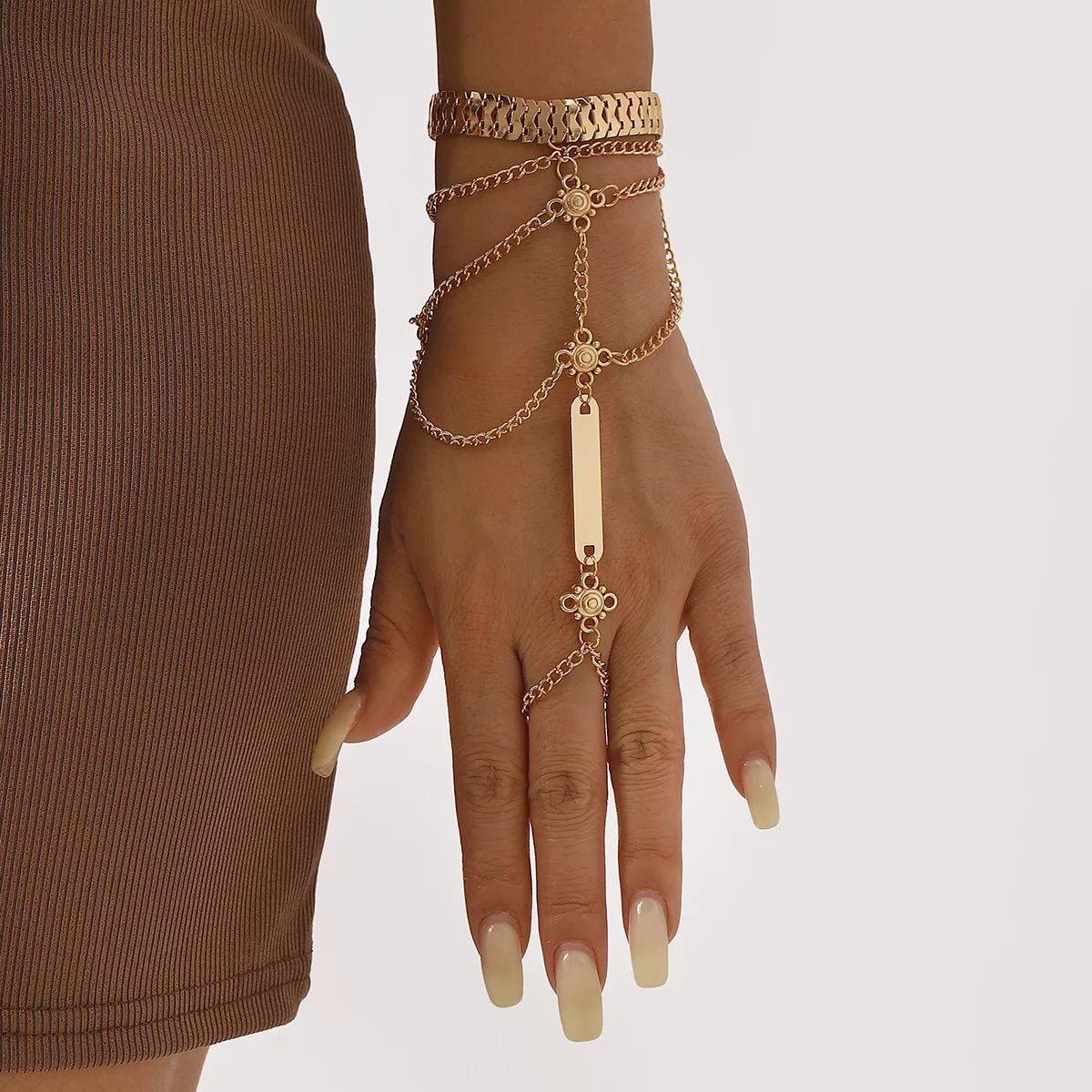 Multi Layered Chain Bracelet with Finger Ring - MAD RUFFI
