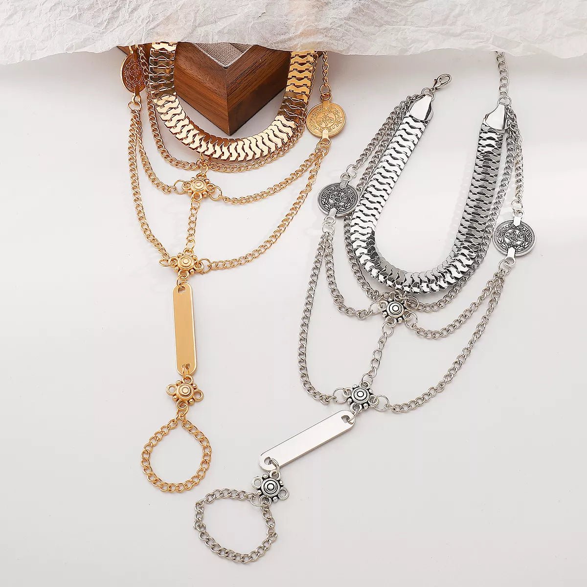 Multi Layered Chain Bracelet with Finger Ring - MAD RUFFI