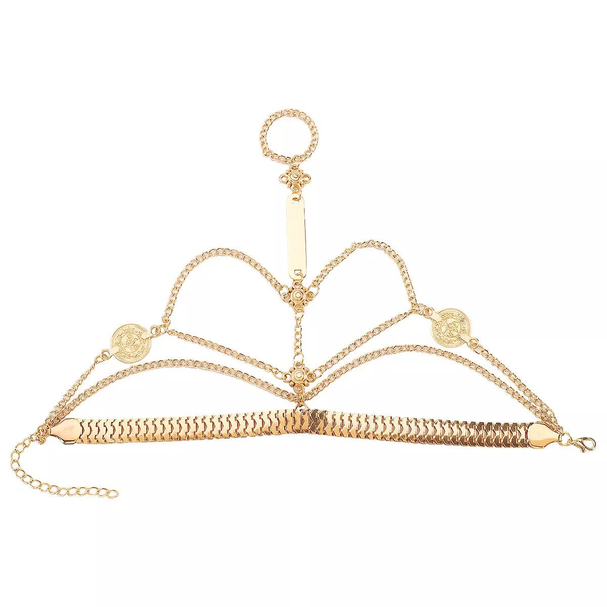 Multi Layered Chain Bracelet with Finger Ring - MAD RUFFI