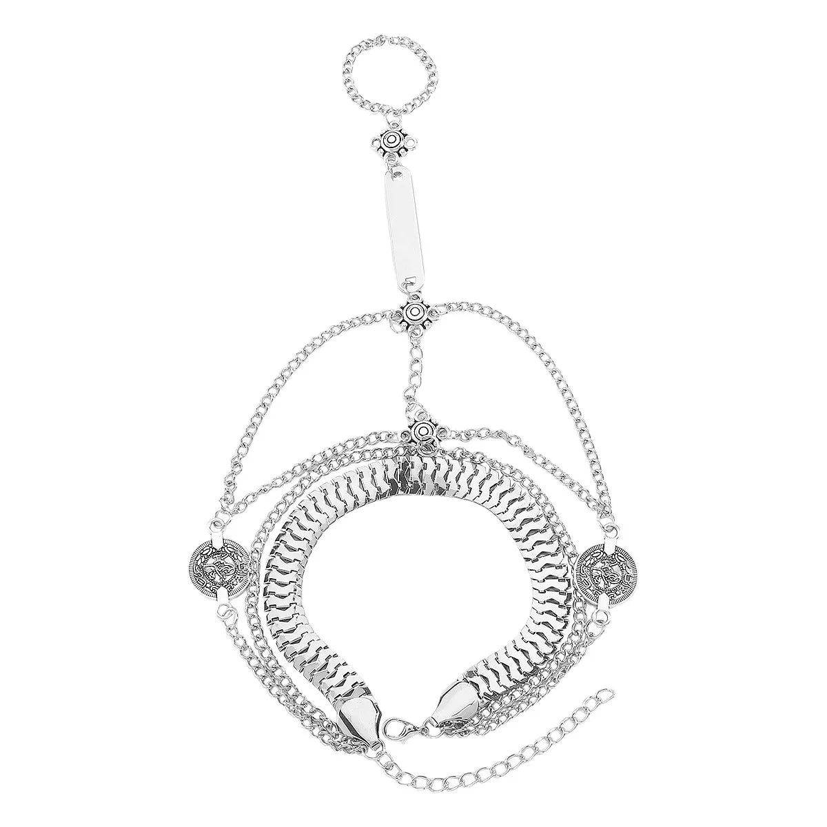 Multi Layered Chain Bracelet with Finger Ring - MAD RUFFI