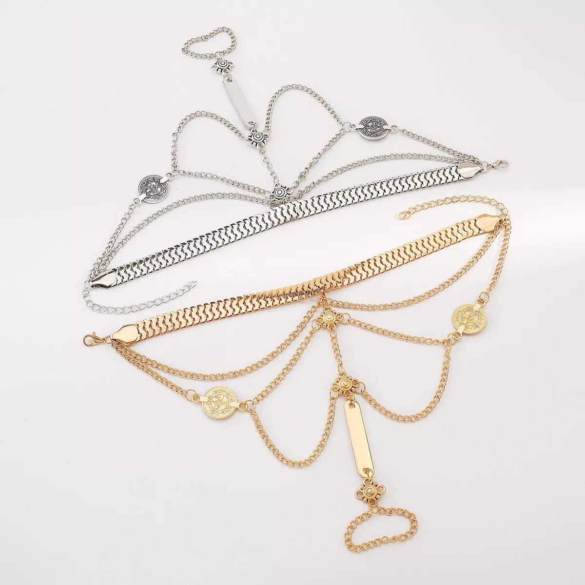 Multi Layered Chain Bracelet with Finger Ring - MAD RUFFI