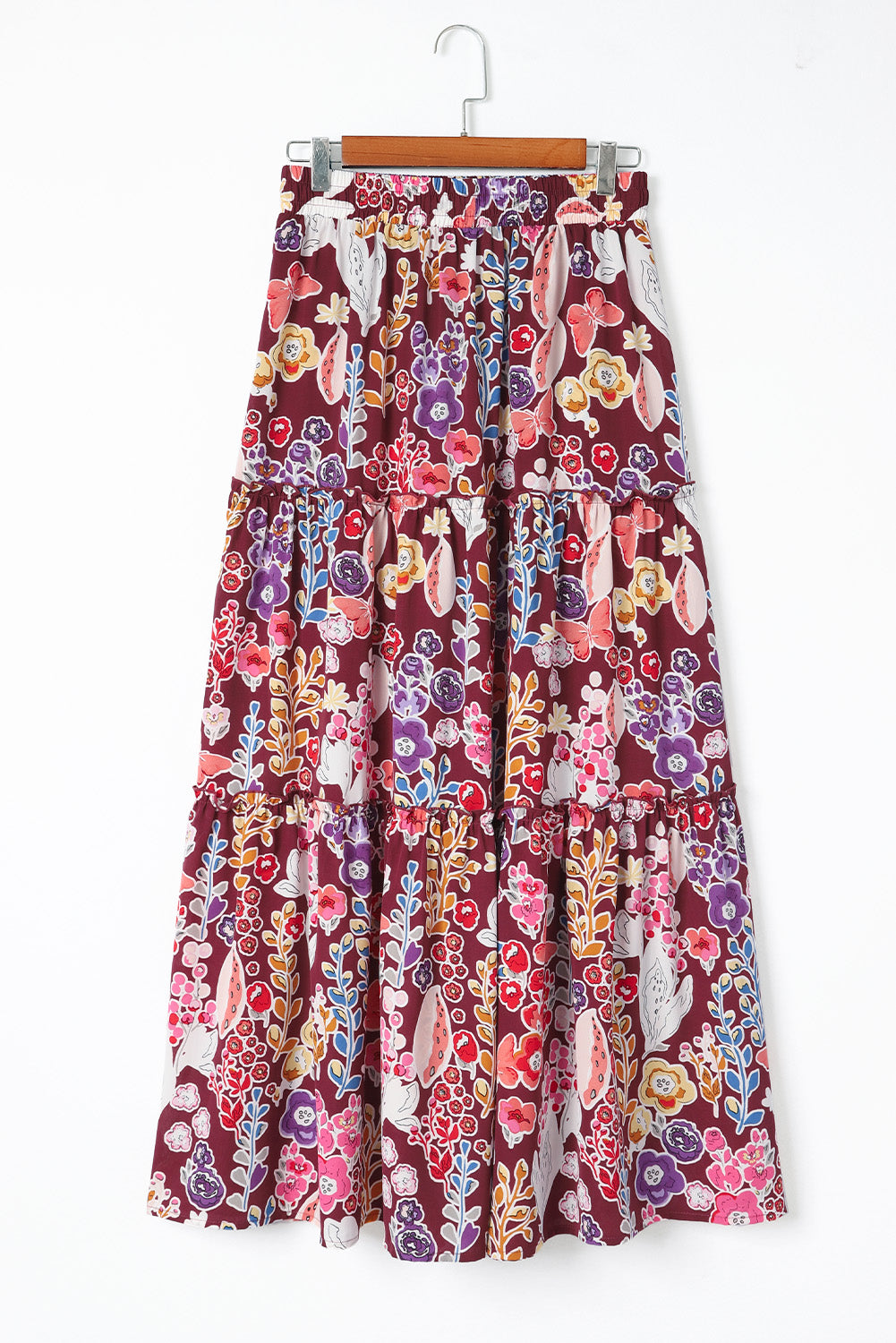 Multicolor Boho Floral Print High Waist Maxi Skirt - MAD RUFFI