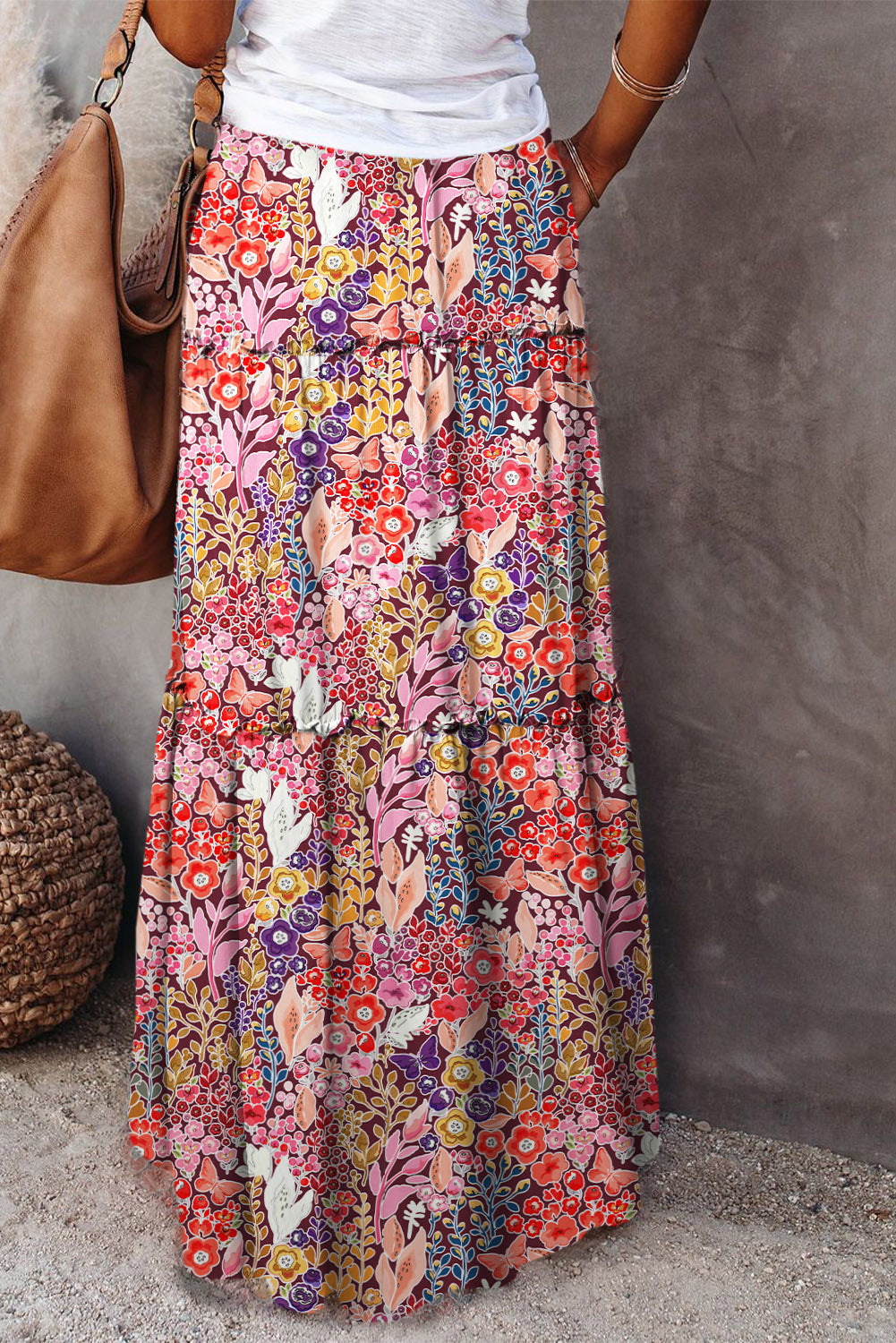 Multicolor Boho Floral Print High Waist Maxi Skirt - MAD RUFFI