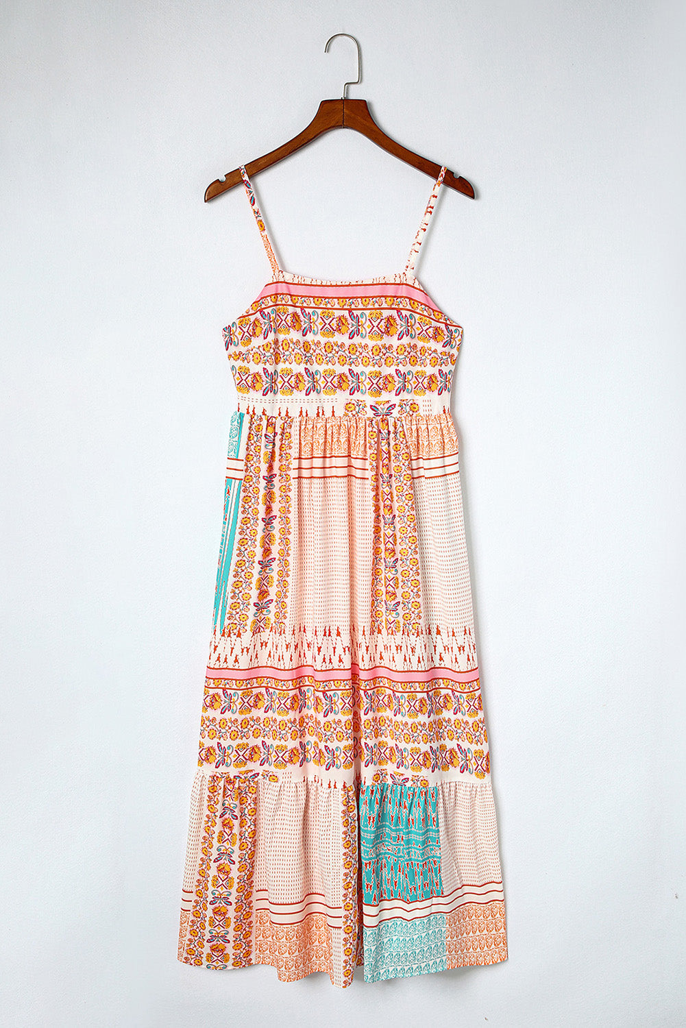 Multicolor Boho Patchwork Print Square Neck Sundress - MAD RUFFI