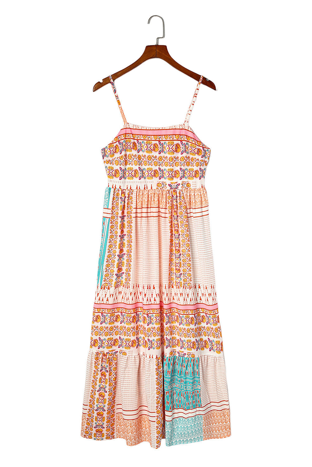 Multicolor Boho Patchwork Print Square Neck Sundress - MAD RUFFI