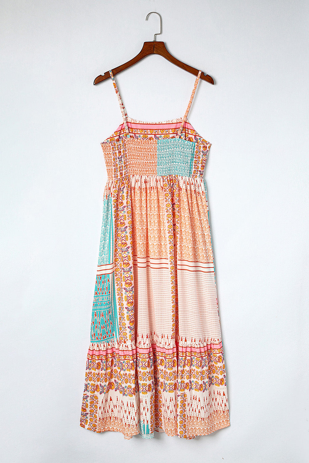 Multicolor Boho Patchwork Print Square Neck Sundress - MAD RUFFI