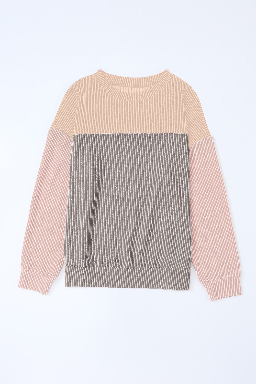 Multicolor Colorblock Ribbed Loose Long Sleeve Top - MAD RUFFI