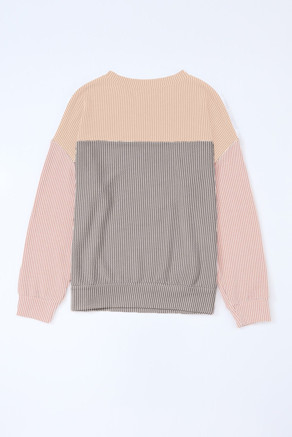 Multicolor Colorblock Ribbed Loose Long Sleeve Top - MAD RUFFI