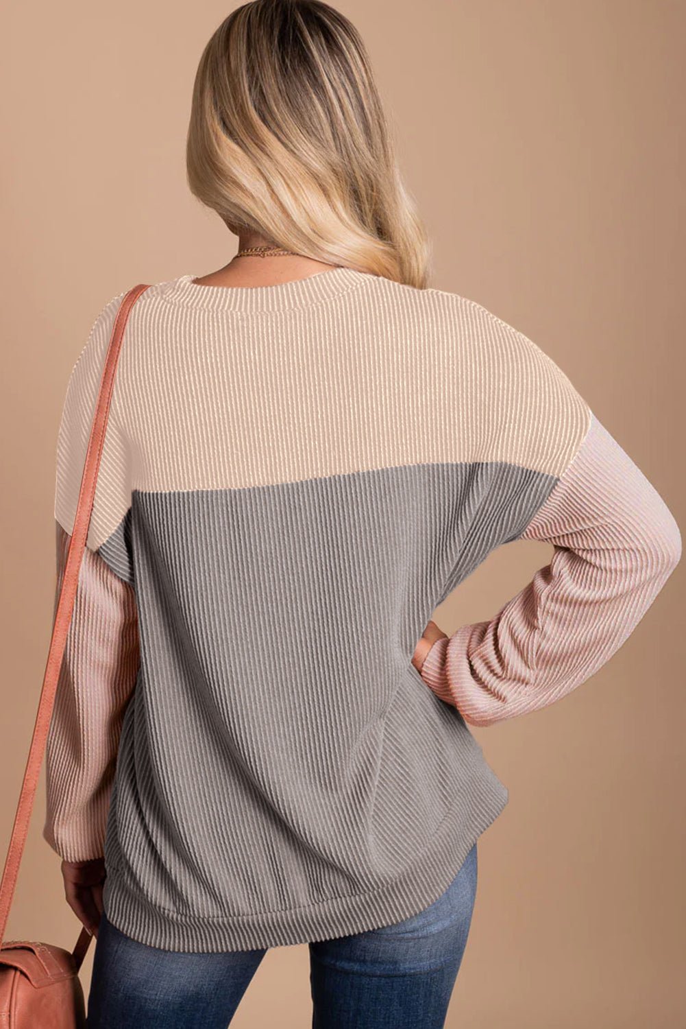 Multicolor Colorblock Ribbed Loose Long Sleeve Top - MAD RUFFI