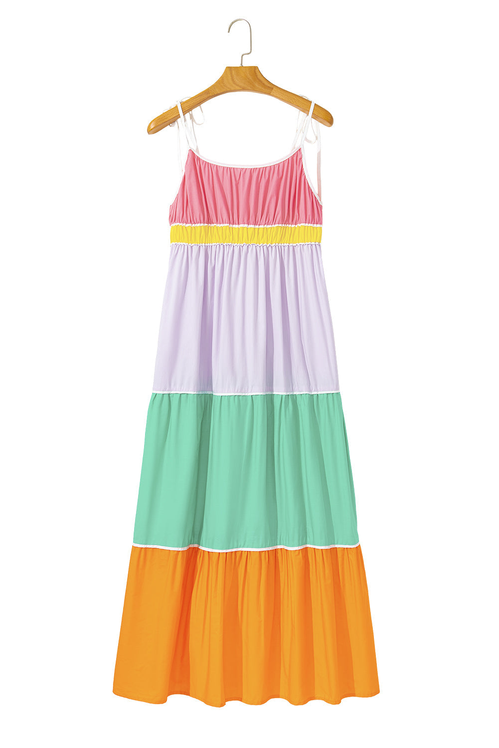 Multicolor Colorblock Self Tie Straps High Waist Flowy Maxi Dress with Pockets - Maxi Dresses