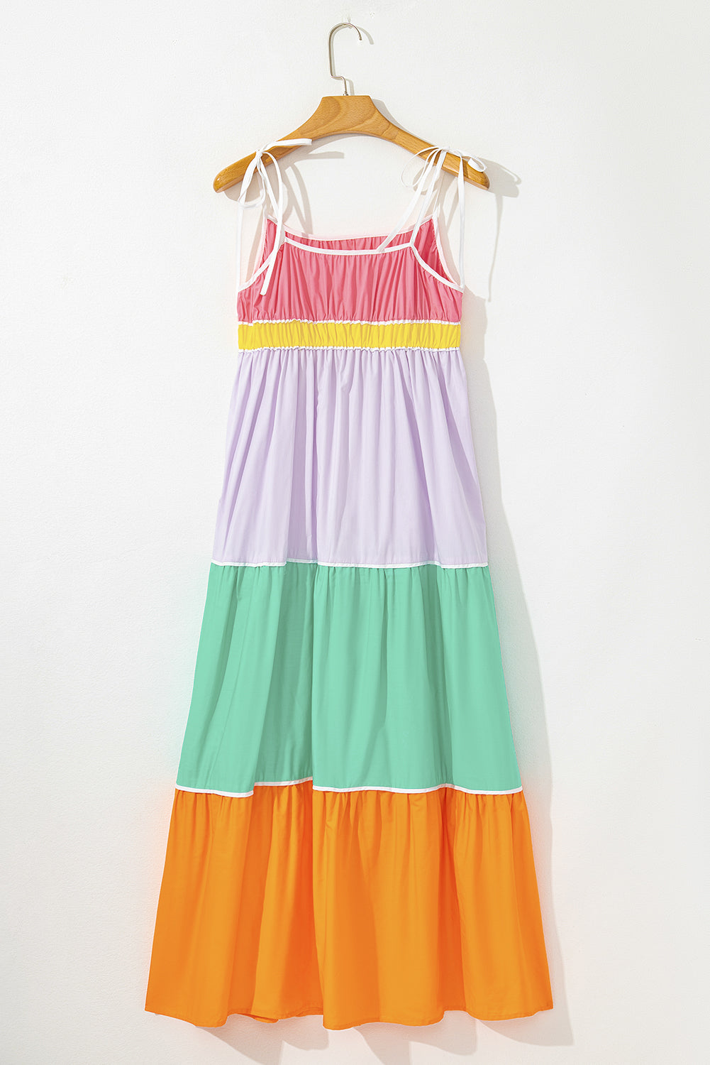 Multicolor Colorblock Self Tie Straps High Waist Flowy Maxi Dress with Pockets - Maxi Dresses