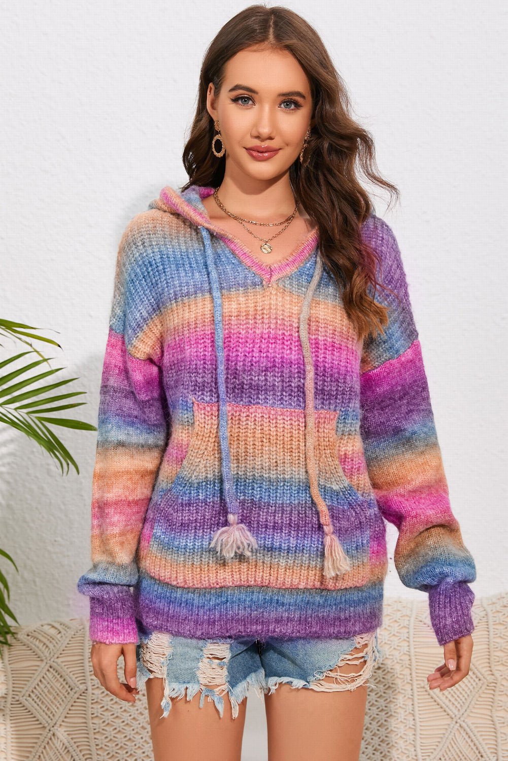 Multicolor Dropped Shoulder Hooded Sweater - MAD RUFFI