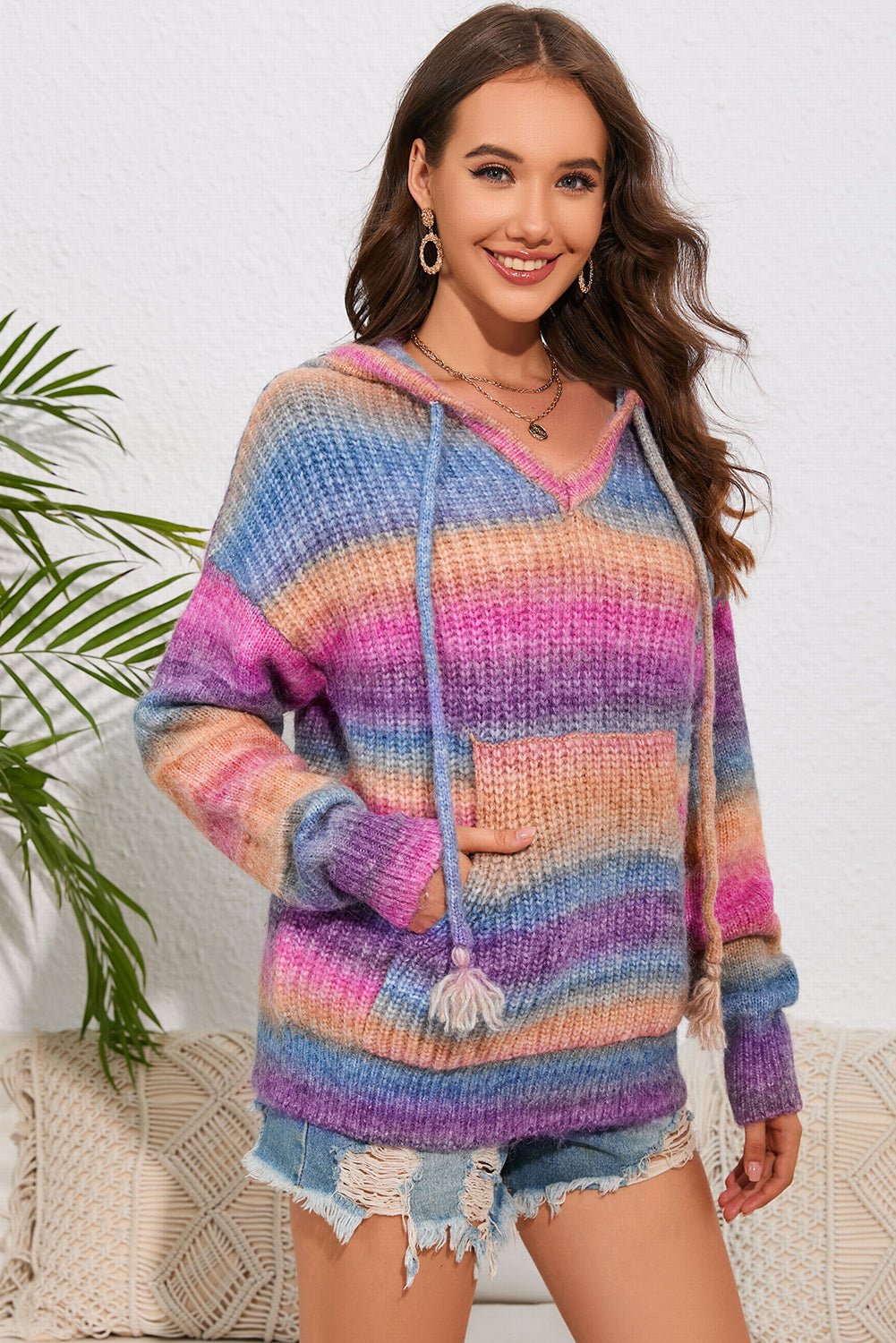 Multicolor Dropped Shoulder Hooded Sweater - MAD RUFFI