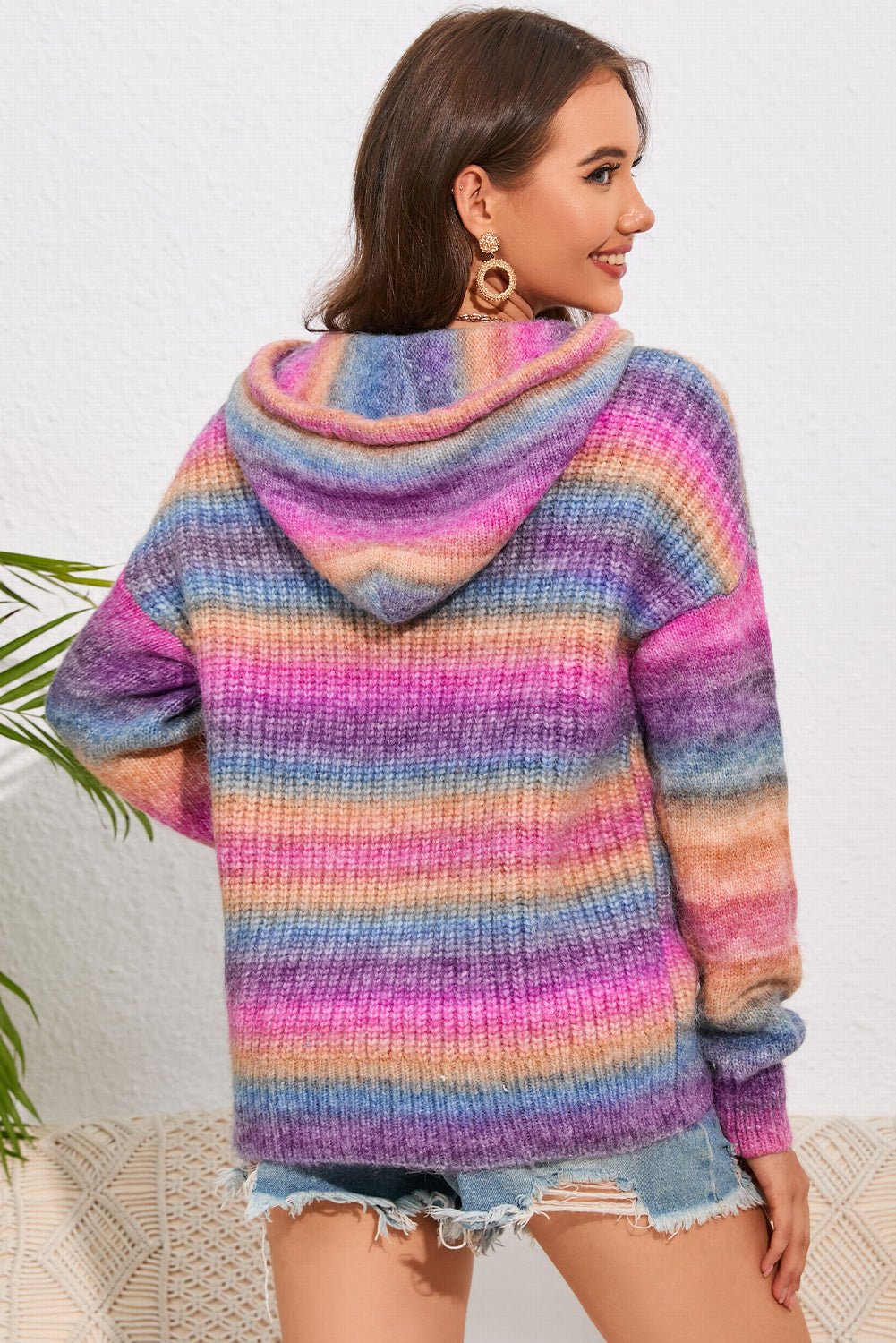 Multicolor Dropped Shoulder Hooded Sweater - MAD RUFFI